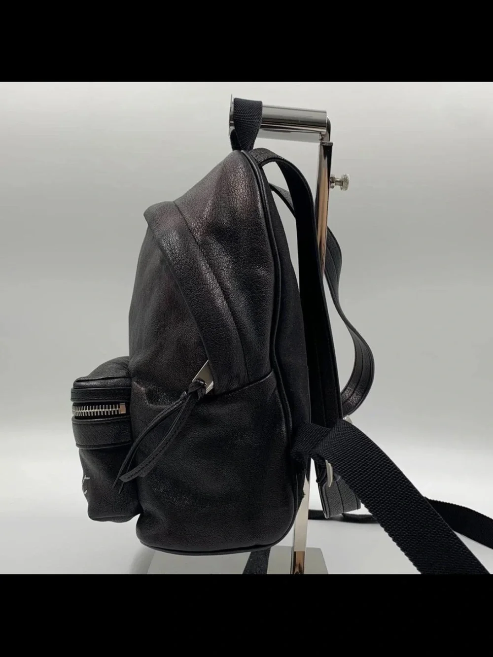 Saint Laurent Black Leather Backpack with Front Logo Pocket
